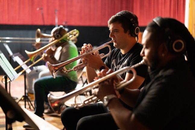 Recording session for the Tiana’s Bayou Adventure soundtrack