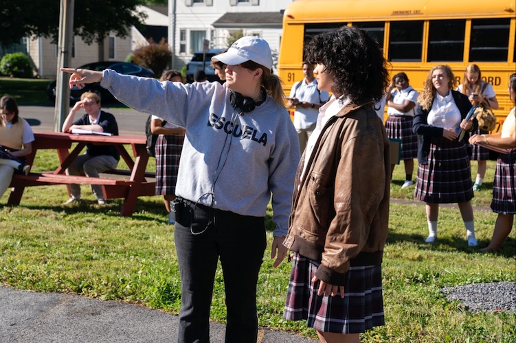 Jillian Bell and Sam Morelos on the set of 'Summer of 69'