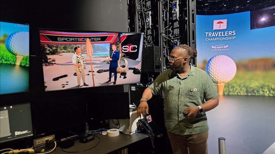 Jamil shows the Moana SportsCenter promo before leading us into that same digital set