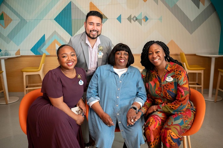 Jada, Disneyland Resort Ambassador Raul Aquino Rojas, Disney Legend Martha Blanding, and Vice President of Marketing & Commercial Strategy at Disneyland Resort Sybil Crum